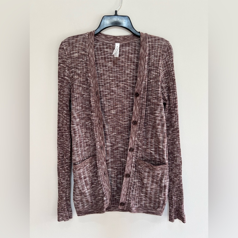 Athleta Revolve Brown Marled Knit Button Cardigan, size M